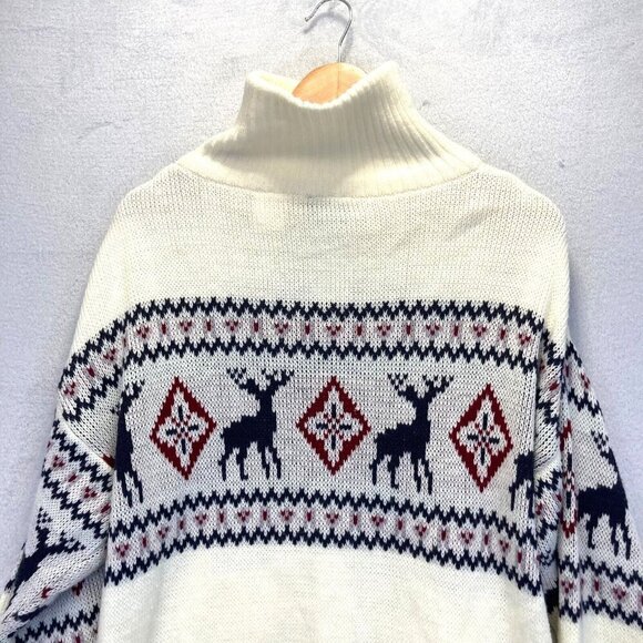 Scandia Woods Full Zip Cardigan Sweater Mens Large L Nordic Deer Knit White VTG - Picture 4 of 11